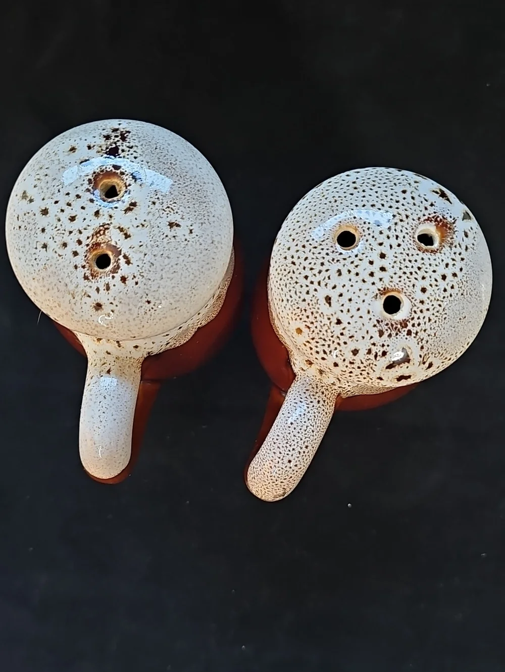 Vintage Brown And Cream Ceramic Salt / Pepper Shaker Mugs with Cream Drip Glaze